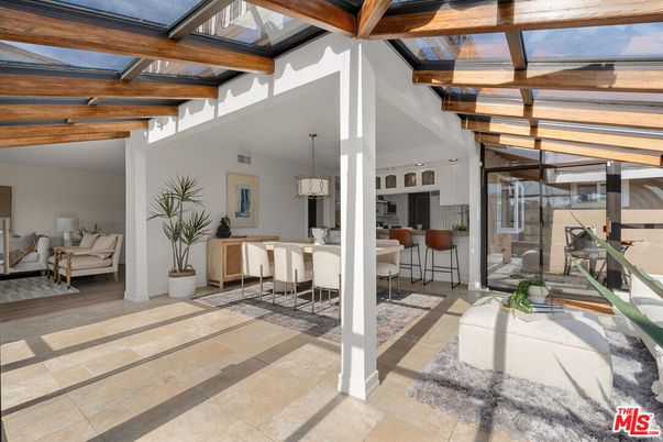 Dining room, Glass Ceilings, Interior, Pendant Lights, Sun Room, Wooden Beams
