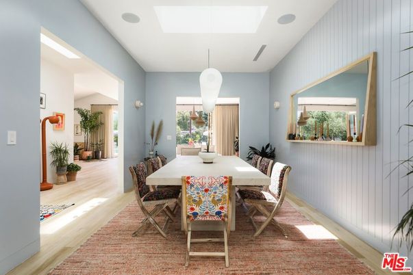 Dining room, Interior, Pendant Lights, Wood Texture Flooring