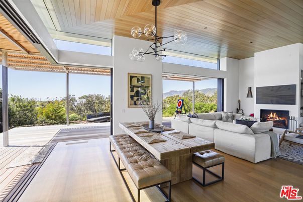 Fireplace, Interior, Living room, Pendant Lights, Wooden Ceilings, Wood Texture Flooring