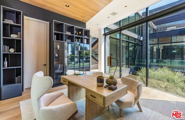 Home Office, Interior, Recessed Lighting, Wooden Ceilings, Wood Texture Flooring
