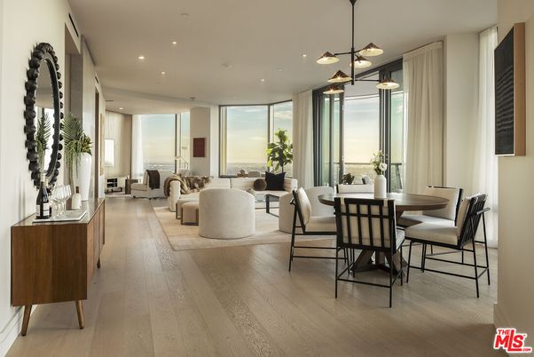 Dining room, Interior, Living room, Pendant Lights, Recessed Lighting, Wood Texture Flooring
