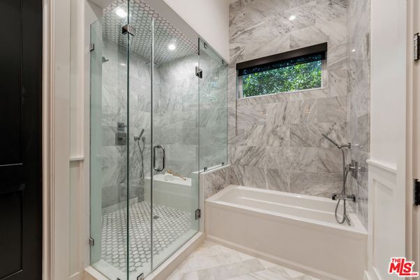Bathroom, Glass Shower, Interior, Marble, Marble Walls, Recessed Lighting