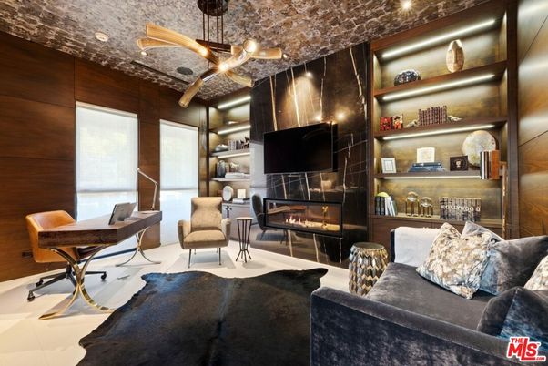 Fireplace, Interior, Living room, Recessed Lighting, Wooden Walls