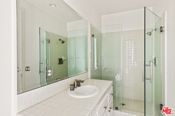 Bathroom, Glass Shower, Interior, Recessed Lighting, Tile Countertops