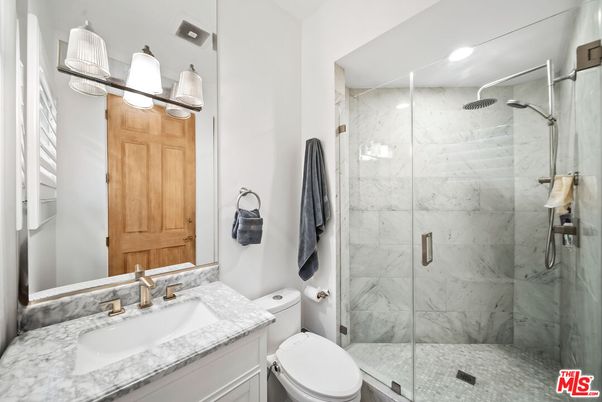 Bathroom, Glass Shower, Interior, Marble Walls, Recessed Lighting