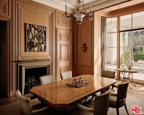 Chandelier, Dining room, Fireplace, Interior