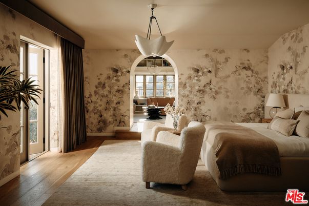Bedroom, Interior, Pendant Lights, Wood Texture Flooring
