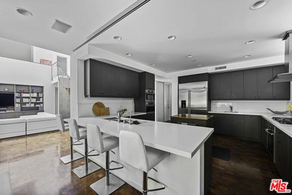 Interior, Kitchen, Living room, Recessed Lighting, Stainless Steel Appliances, Wood Texture Flooring