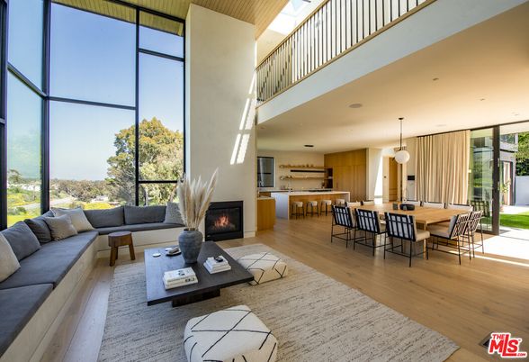 Dining room, Fireplace, Interior, Kitchen, Living room, Pendant Lights, Recessed Lighting, Wood Texture Flooring
