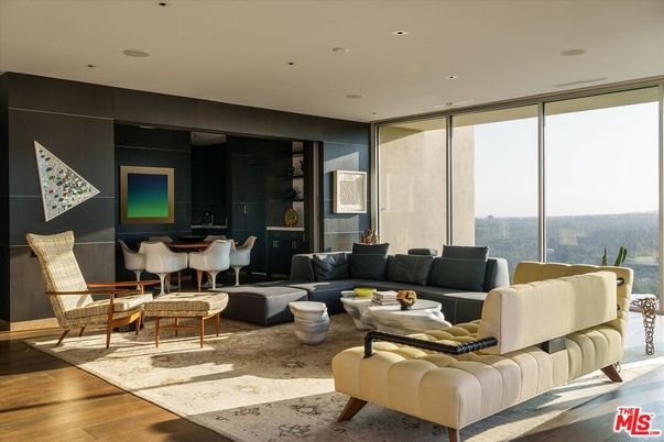 Dining room, Interior, Living room, Recessed Lighting, Wood Texture Flooring