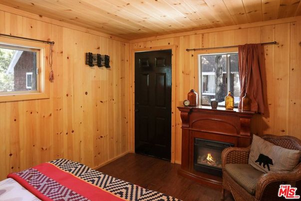 Bedroom, Fireplace, Interior, Wooden Ceilings, Wood Texture Flooring, Wooden Walls