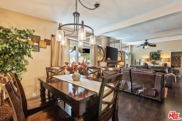 Dining room, Interior, Living room, Pendant Lights, Wood Texture Flooring