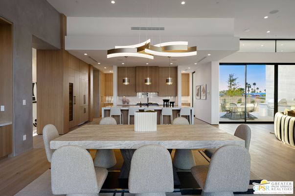 Dining room, Interior, Kitchen, Pendant Lights, Recessed Lighting, Wood Texture Flooring