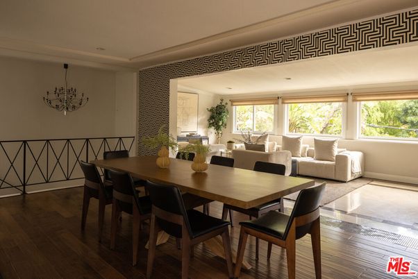 Dining room, Interior, Living room, Recessed Lighting, Wood Texture Flooring