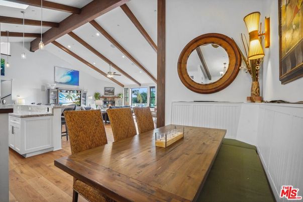 Dining room, Interior, Kitchen, Living room, Pendant Lights, Recessed Lighting, Wooden Beams, Wood Texture Flooring