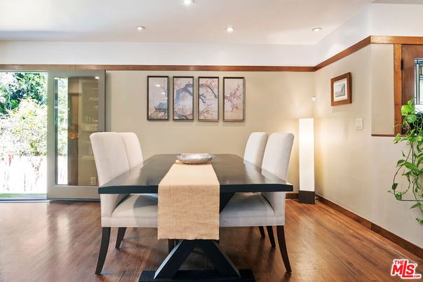 Dining room, Interior, Recessed Lighting, Wood Texture Flooring