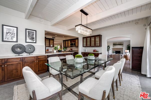 Chandelier, Dining room, Fireplace, Interior, Kitchen, Pendant Lights, Recessed Lighting