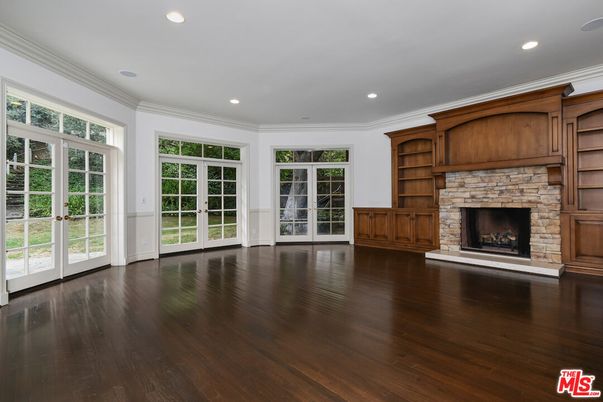 Empty room, Fireplace, Interior, Recessed Lighting, Wood Texture Flooring