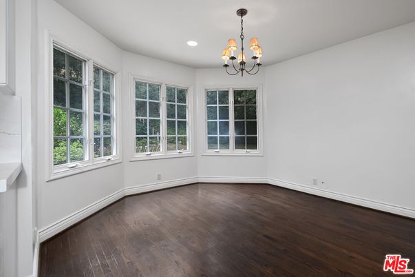 Chandelier, Empty room, Interior, Recessed Lighting, Wood Texture Flooring