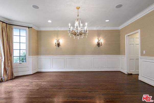 Chandelier, Empty room, Interior, Recessed Lighting, Wood Texture Flooring