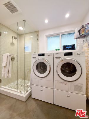 Bathroom, Glass Shower, Interior, Recessed Lighting, Washer