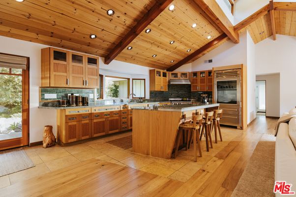 Interior, Kitchen, Recessed Lighting, Stainless Steel Appliances, Wooden Beams, Wooden Ceilings, Wood Texture Flooring
