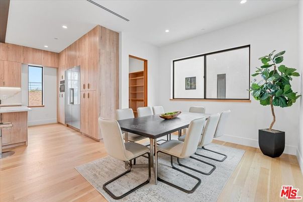 Dining room, Interior, Recessed Lighting, Wood Texture Flooring