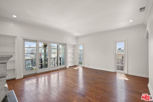 Empty room, Fireplace, Interior, Recessed Lighting, Wood Texture Flooring