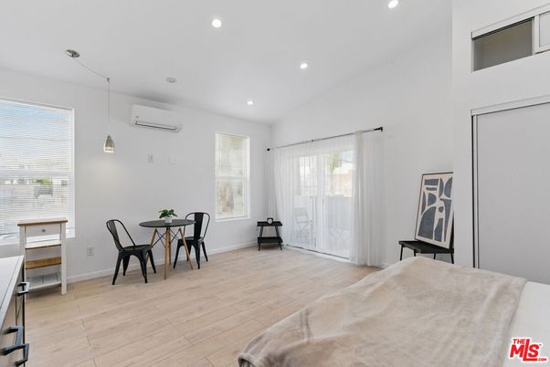 Bedroom, Dining room, Interior, Pendant Lights, Recessed Lighting, Wood Texture Flooring
