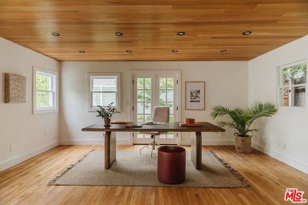 Home Office, Interior, Recessed Lighting, Wooden Ceilings, Wood Texture Flooring
