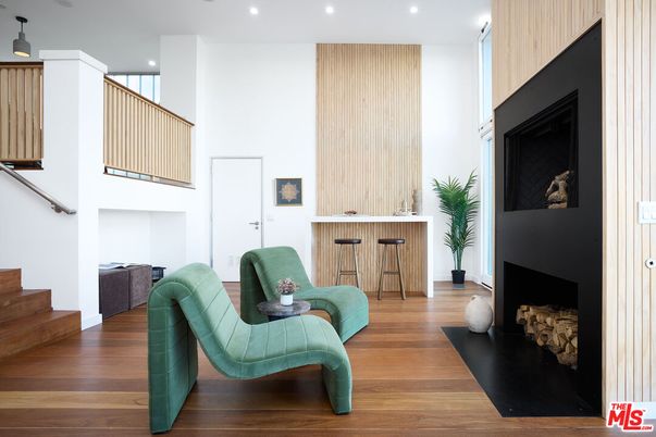 Fireplace, Interior, Recessed Lighting, Wood Texture Flooring
