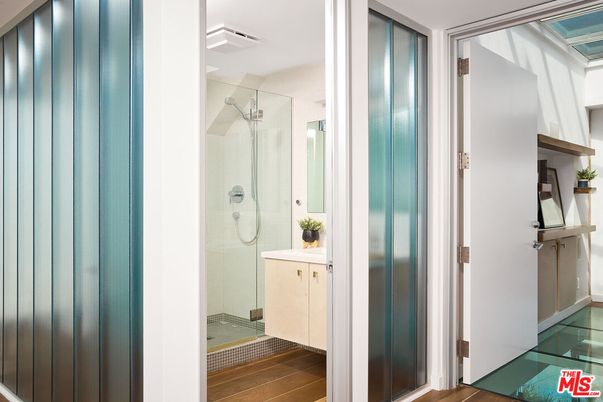 Bathroom, Glass Shower, Interior, Wood Texture Flooring