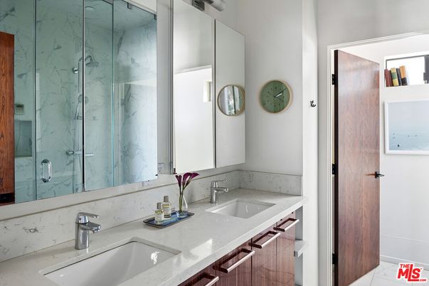 Bathroom, Dual Sink Vanities, Glass Shower, Interior, Marble Walls