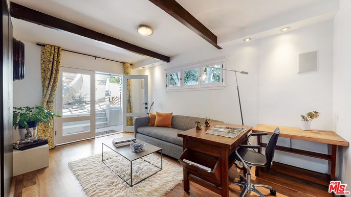 Home Office, Interior, Living room, Recessed Lighting, Wooden Beams, Wood Texture Flooring
