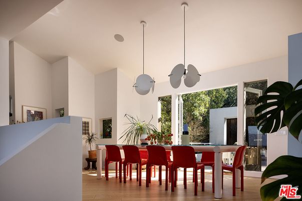 Dining room, Interior, Pendant Lights, Wood Texture Flooring
