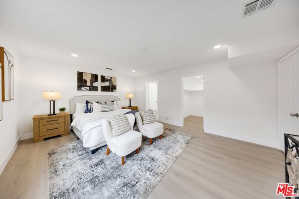 Bedroom, Interior, Recessed Lighting, Wood Texture Flooring