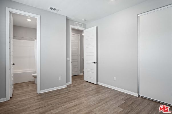 Bathroom, Empty room, Interior, Recessed Lighting, Wood Texture Flooring