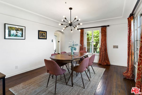 Dining room, Interior, Pendant Lights, Wood Texture Flooring
