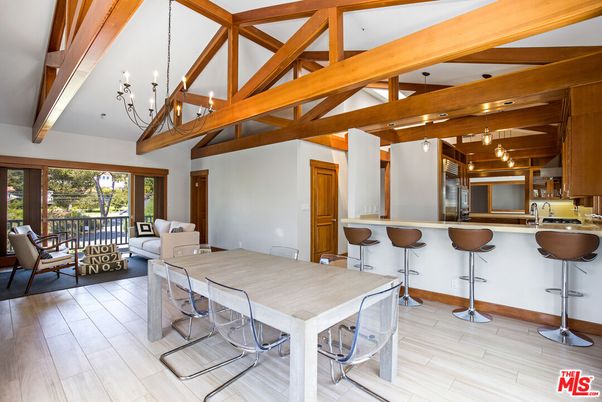 Chandelier, Dining room, Interior, Living room, Pendant Lights, Wooden Beams, Wood Texture Flooring