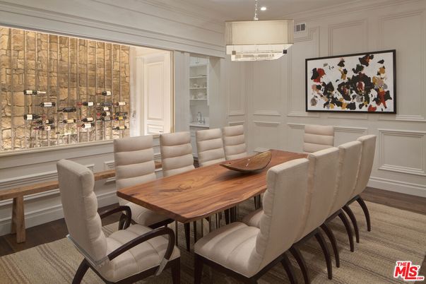 Dining room, Interior, Pendant Lights, Recessed Lighting, Wood Texture Flooring