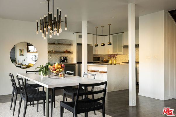 Dining room, Interior, Kitchen, Pendant Lights, Wood Texture Flooring