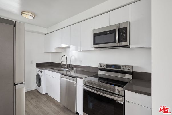Interior, Kitchen, Stainless Steel Appliances, Washer, Wood Texture Flooring