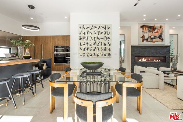 Dining room, Fireplace, Interior, Kitchen, Living room, Pendant Lights, Recessed Lighting, Stainless Steel Appliances