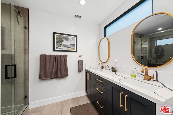 Bathroom, Dual Sink Vanities, Glass Shower, Interior, Recessed Lighting