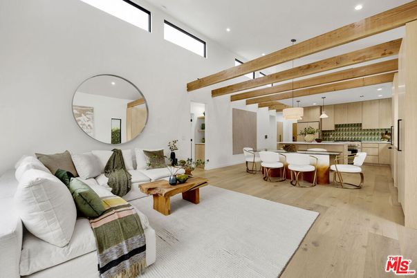 Interior, Kitchen, Living room, Pendant Lights, Recessed Lighting, Wooden Beams, Wood Texture Flooring