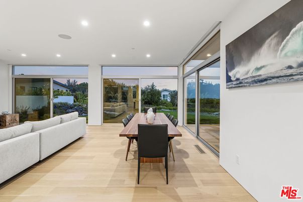 Dining room, Interior, Living room, Recessed Lighting, Wood Texture Flooring