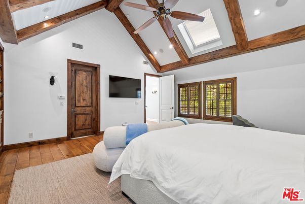 Bedroom, Interior, Recessed Lighting, Wooden Beams, Wood Texture Flooring