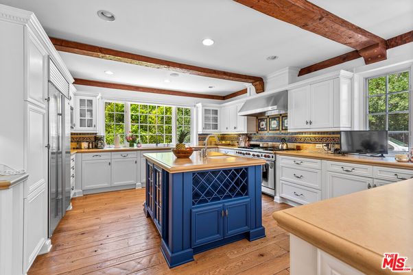 Interior, Kitchen, Recessed Lighting, Stainless Steel Appliances, Wooden Beams, Wood Texture Flooring