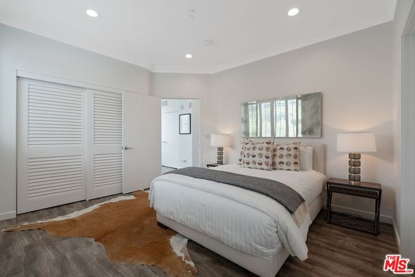 Bedroom, Interior, Recessed Lighting, Wood Texture Flooring