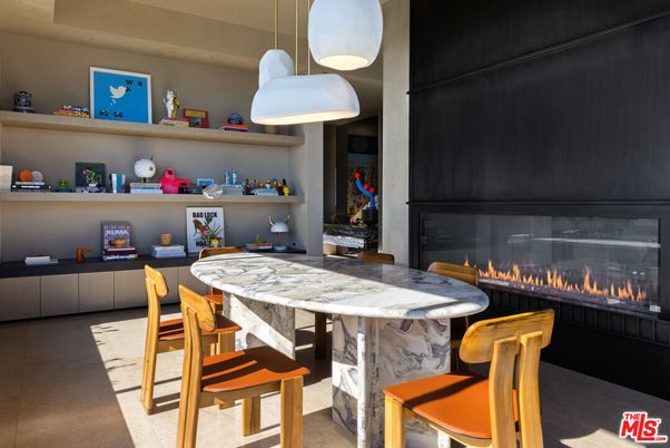 Dining room, Fireplace, Interior, Pendant Lights
